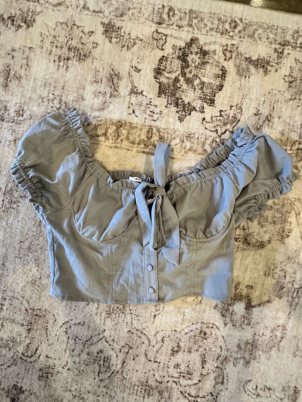 Tie-Front Off-Shoulder Crop Blouse in Gray